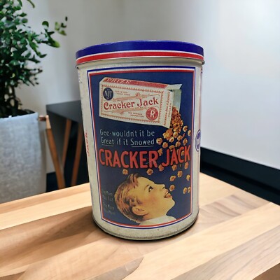 アンティーク缶　ヴィンテージ缶　大サイズ② Cracker Jack Vintage CRACKER JACK Tin Can 11oz Limited Edition 1990 Decor