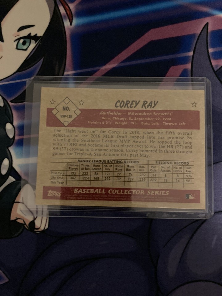 Corey Ray 2019 Bowman Heritage Prospect Card #53P-128 Milwaukee Brewers ...