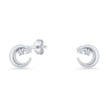 Crescent Moon & Stars Stud Earring CZ 925 Sterling Silver 7.7mm
