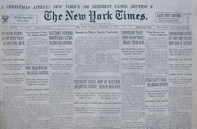 12-1933 December 3 LINDBERGH FLY OVER OCEAN TODAY LIQUOR RUSHED HERE PROHIBITION