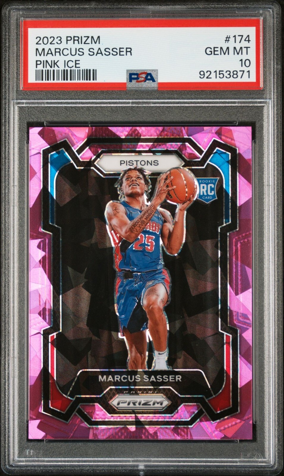 Marcus Sasser 2023-24 Panini Prizm Pink Ice #174 Detroit Pistons Rookie PSA 10