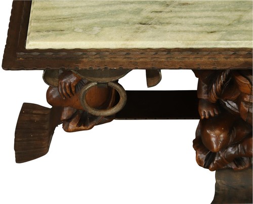 Vintage Coffee Table Courtiers Renaissance Fish Tail Feet Green Marble Iron - Picture 3 of 5