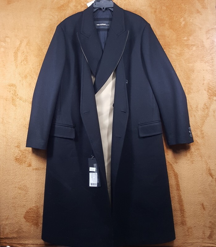 NEIL BARRETT Coat Mens Size 50 Black Wool Trench Overcoat