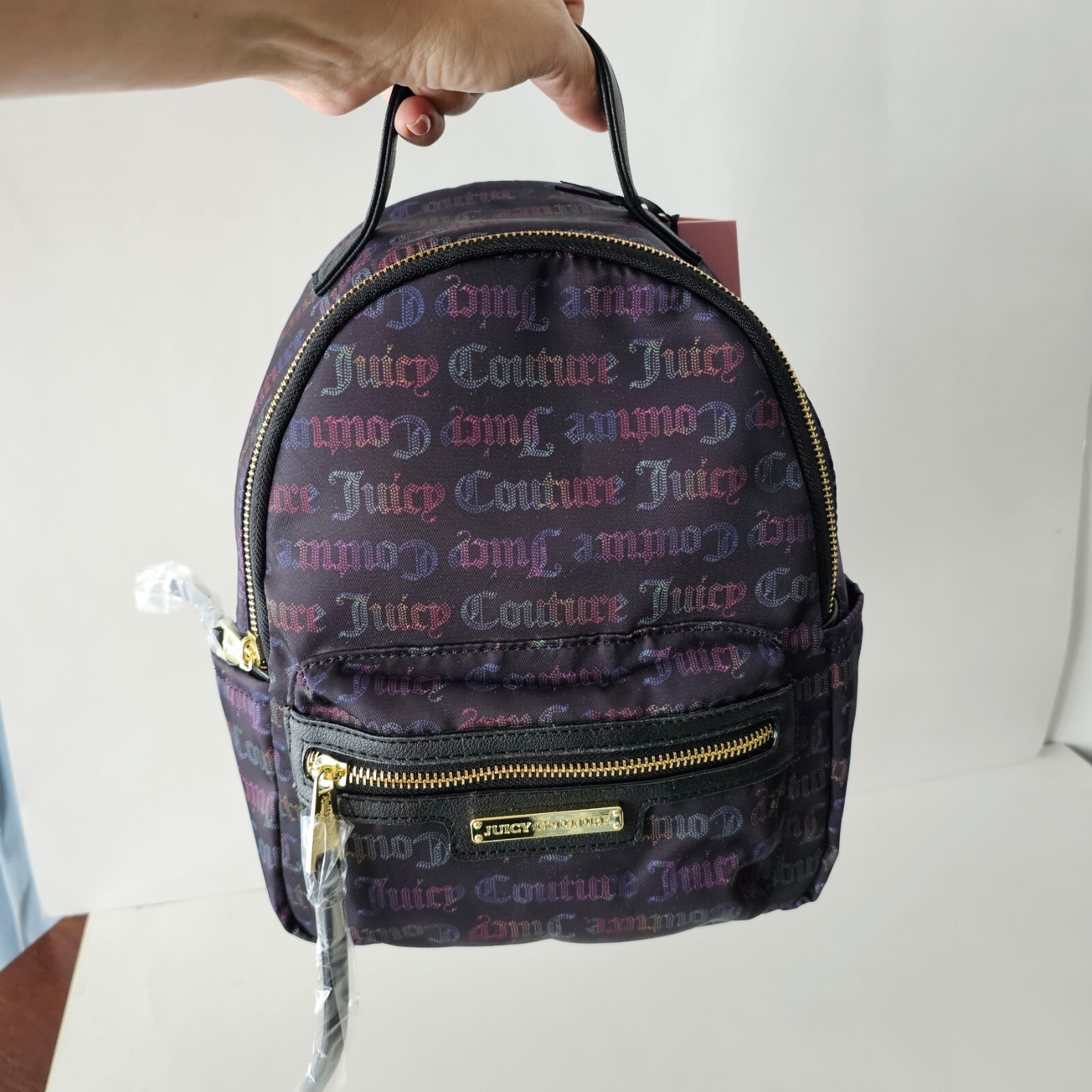 Juicy Couture Rosie Nylon Eco Friendly Mini Backpack Black Multi Logo $99 NWT