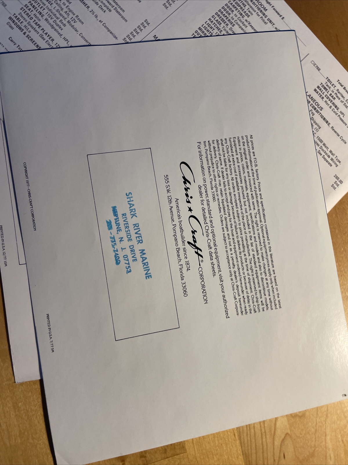 Chris Craft 1977 Vintage Corinthian 38 Yacht Brochure Package With Spec Sheet