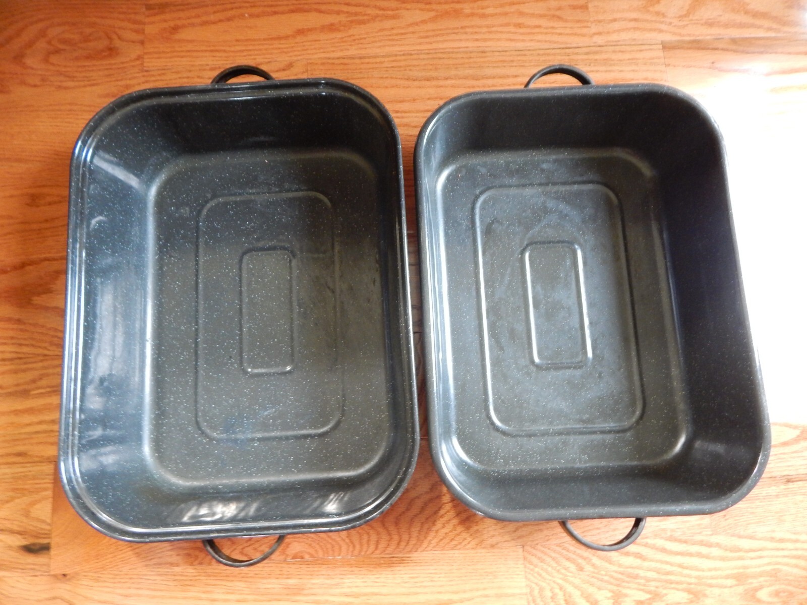 Vintage Enamelware Black Speckled Roasting Pan 18x13x9 eBay