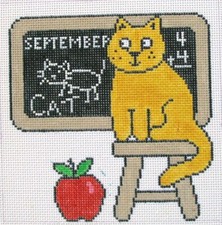 September Calendar Cat Hand Painted Needlepoint Canvas