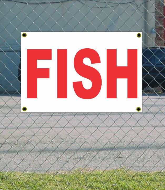 2x3 Red & White FISH Banner Sign – New Discounted Size & Price for Enhanced Visibility and Savings