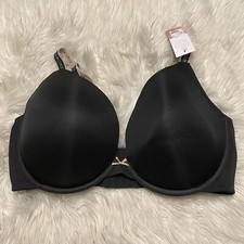 Cacique 42F Bra Black Boost Plunge Underwire Back Closure Stretch NEW