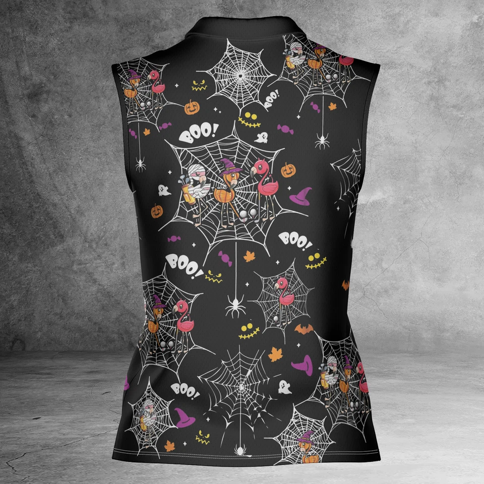 Polo sin mangas Flamingo Golf Halloween Spider Golf para mujer talla XS-4XL Foto 3 de 4