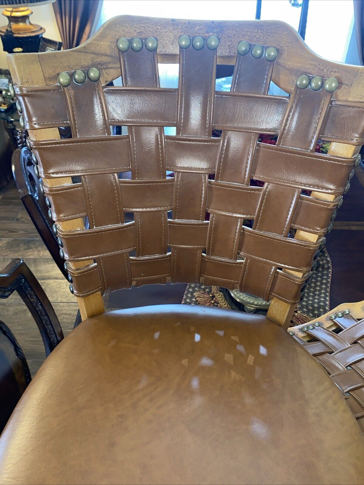 Vintage 2 Luby‘s Shelby Williams Chairs With Cushion Seats & Woven Leather Back