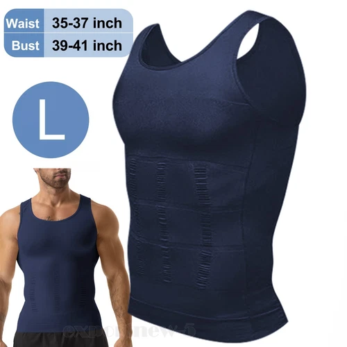 Mens Body Shaper Belly Chest Compression Slimming Shirt Tank Top Abs Girdle Vest - Picture 28 of 56
