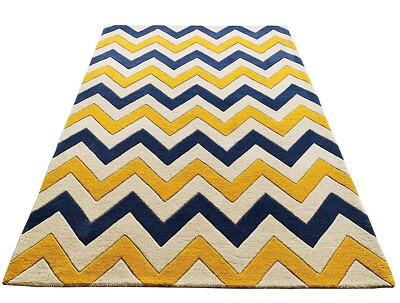 Multicolor Handmade Tufted Pure Woolen Geometrical Area Rug Carpet for Home