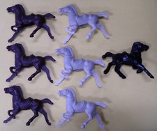 Marx Playset horses 6 soft plastic "gray brown" 1 black hard plastic