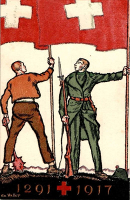 GANZSACHE AK SCHWEIZ BUNDESFEIER KÜNSTLERKARTE SIG. E. VALLET COL. 1917