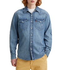 LEVI'S Men's Classic Standard Fit Western Shirt Light Blue Size L