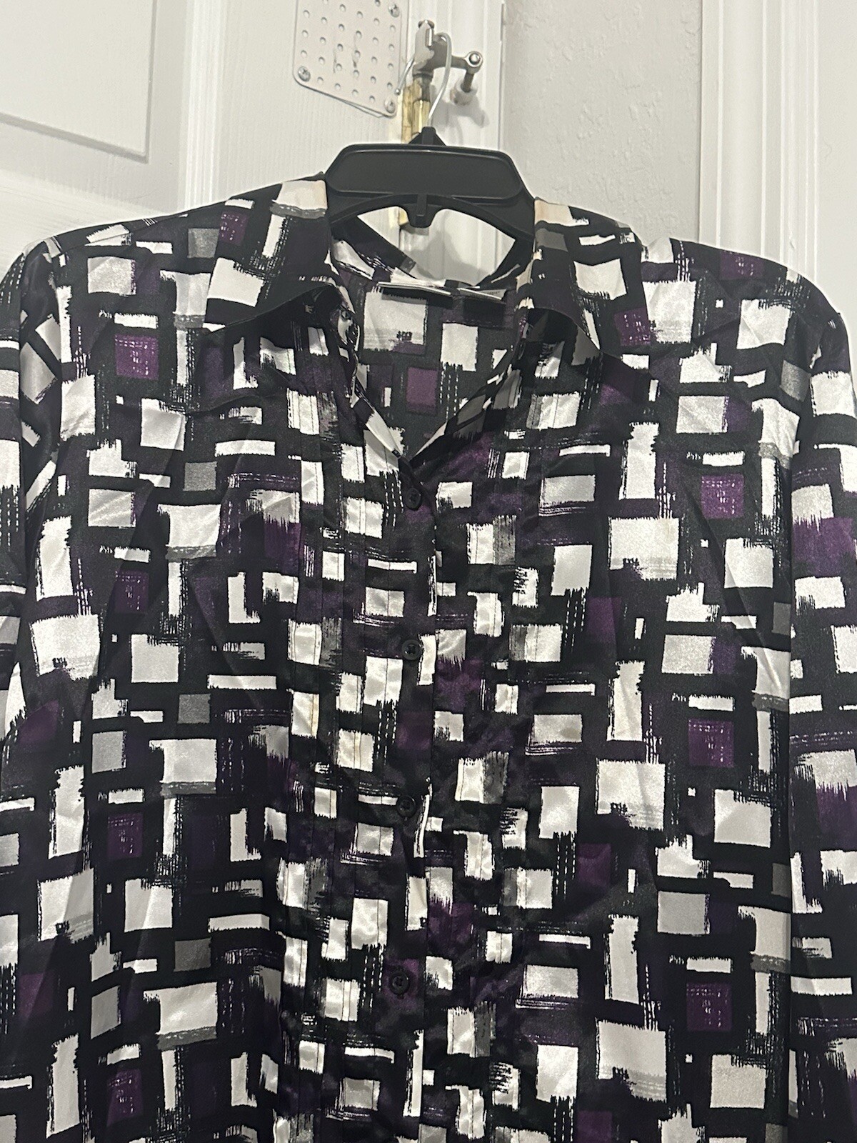 Chicos Blouse Button Down Collared Black Purple G… - image 1