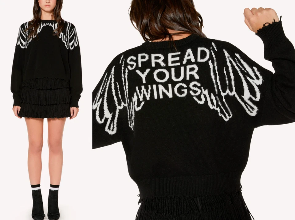 VALENTINO RED Oversize Cropped Distressed Wings Jumper Pullover Pulli Sweater XS