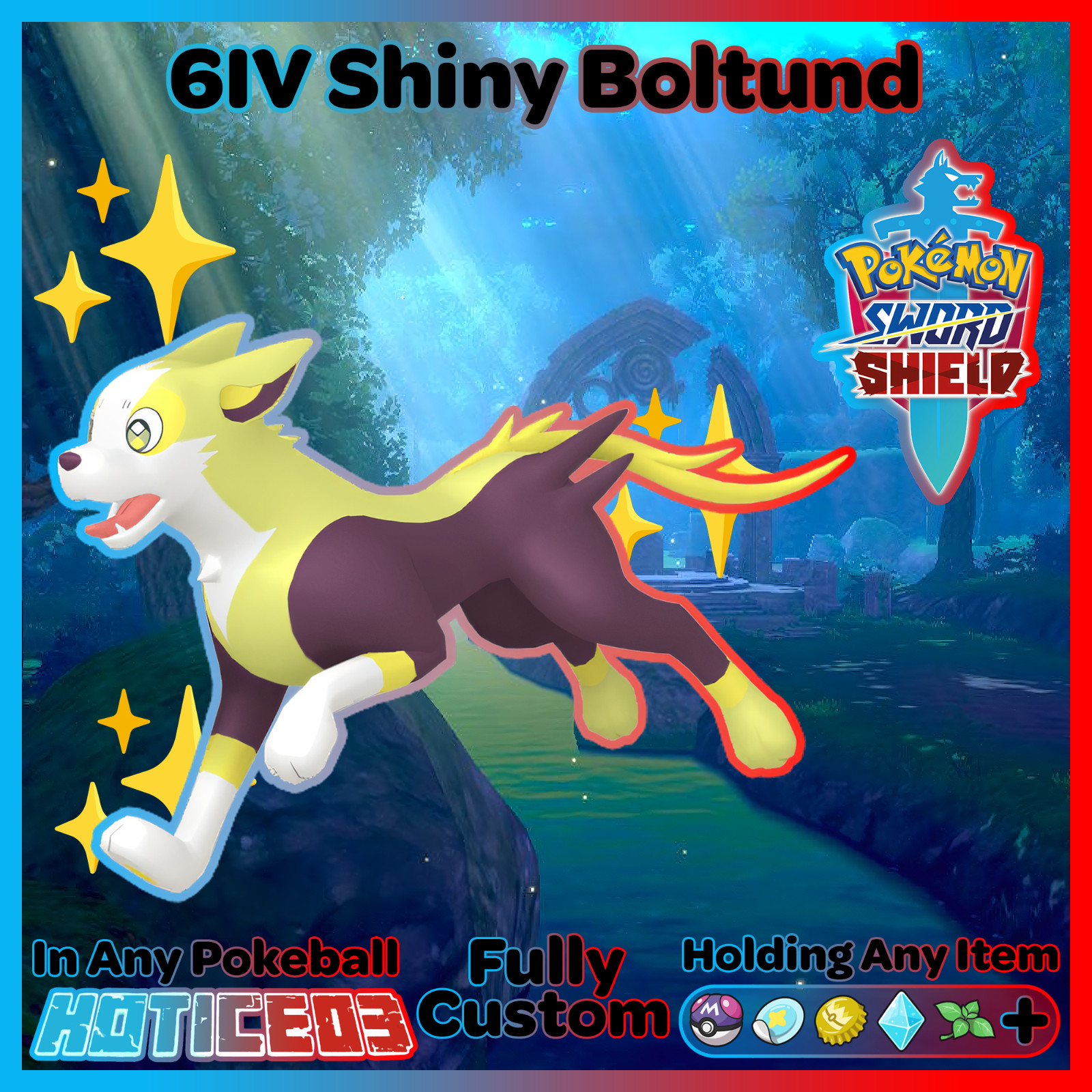 ✨ Ultra SHINY 6IV BOLTUND ✨ Pokemon SWORD and SHIELD lv100 EVs +MasterBall
