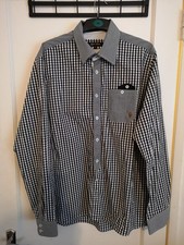 GIFTED HEROES MENS 2XL PLAID CHECK COLLARED LONG SLEEVE SHIRT BLACK WHITE