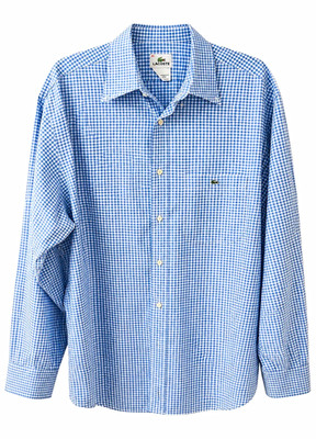 Lacoste Blue/White Check Long Sleeve Cotton Button-Up Point Collar L/XL