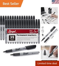 Permanent Markers Bulk, 32 Pack Black Permanent Marker Set, Fine Tip, Waterpr...