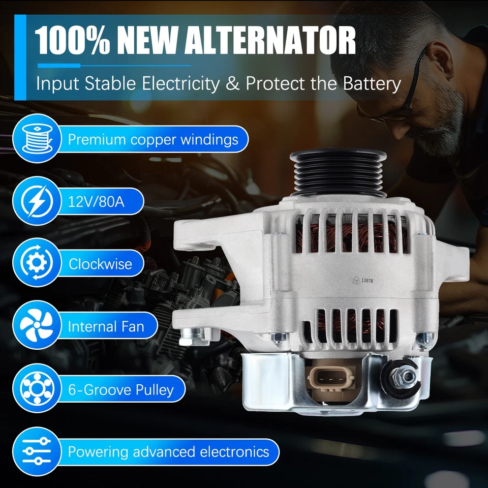 Genuine Alternator Fit 2003-2008 Toyota Matrix 2000-2005 Toyota MR2 Spyder 1.8L Foto 2 de 4