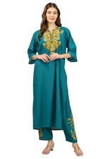 Kashmiri Aari Embroidered Cotton Kurti Pant Set