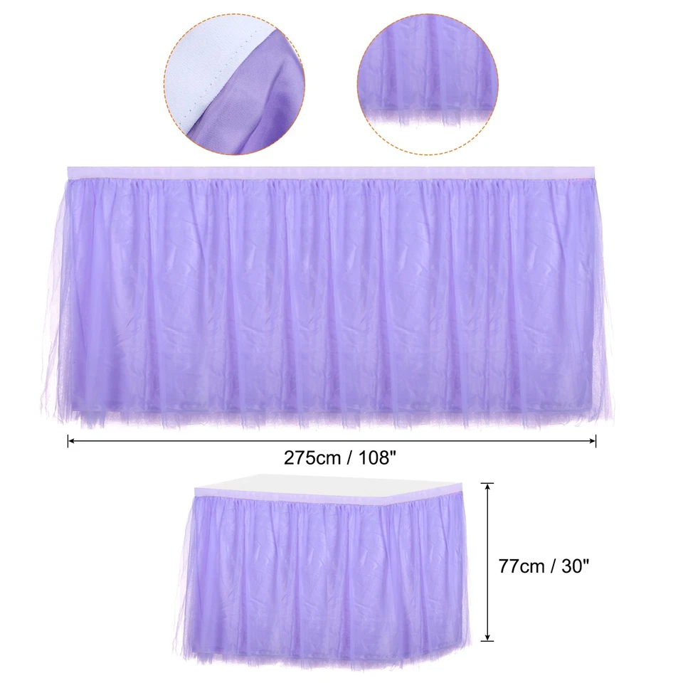 Paquete de 1 tutú de falda de mesa de tul púrpura claro de 9 pies para decoración de mesa de fiesta Foto 2 de 4