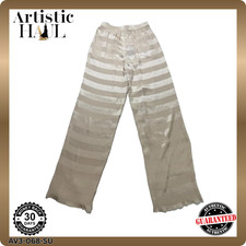 Bnwt Giorgio Armani Women's Beige Striped Wide Leg Pants Size 42 Elastic Waist