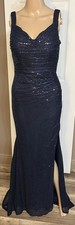 Navy Blue Sequin Formal Gown Dress Size 4 SlitBack Tie Prom Wedding