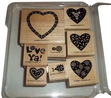 Stampin Up Love Ya Rubber Stamp Set of 8 Hearts Ladybug Wood Mount
