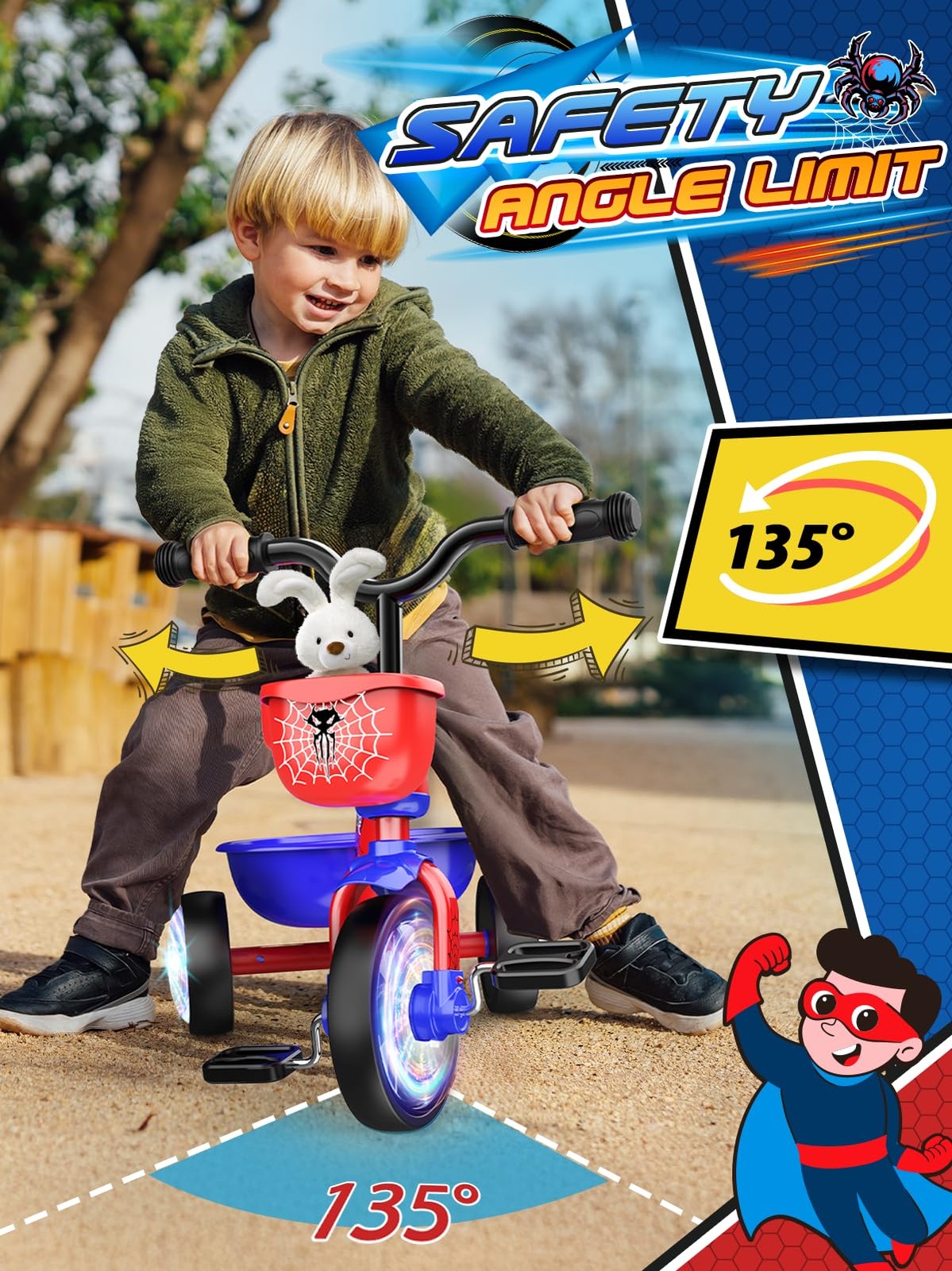 Tricycle for Toddlers 1-3 3-5 Year Olds, Spider Toddler Bike Baby Balance Bik... thumbnail 4