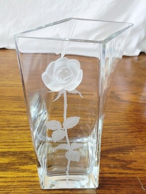 Mikasa Endless Love Square Crystal Vase with 3D Rose