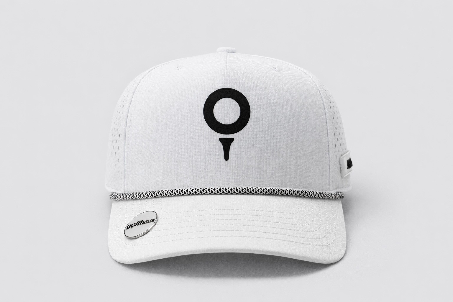 Golf Cap White Magnetic Ball Marker Tee Holder Adjustable Golfhaus