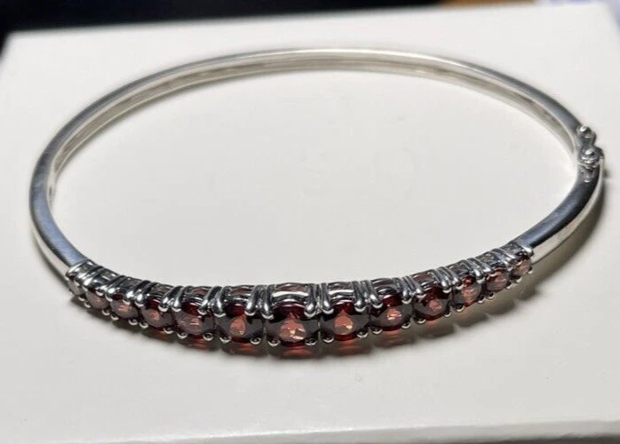 Brazalete Brazalete QVC Granate Esterlina KN Kajal Naina Granates Naturales 8" ¡Nuevo! Foto 3 de 4