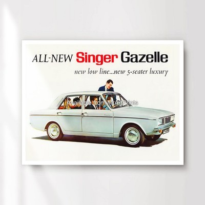 SINGER GAZELLE Auto Werbung Kunst Poster Klassiker Reklame Druck Bild A4 A1 XL