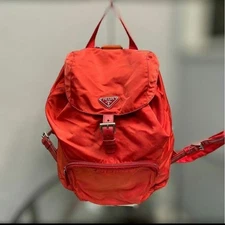 PRADA Red Nylon Backpack with Front Pocket, Authentic, Pre-Owned