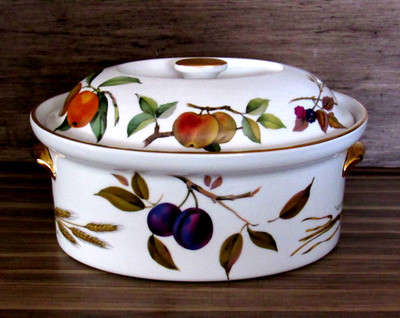 Vtg Evesham Royal Worcester Fine Porcelain 2 Qt Casserole Dish Pot Fruit Gold