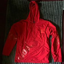 Cookies Men's Red Hooded Half-Zip Windbreaker Jacket Solid Logo Size M