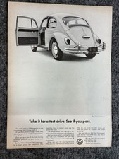 Vintage 1960s VW Beetle Car Ad "Take It For A Test Drive" Volkswagen Print Ad