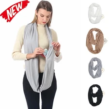 Women Infinity Loop Scarf with Hidden Zipper Pocket Travel Scarf Solid Color Nec