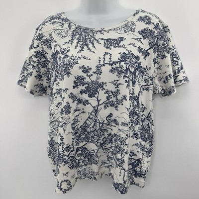 VTG Liz Claiborne Blue Toile Top Cottage Prairie Farm Soft Mid Weight Dog Cat