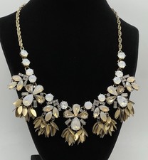 LOFT Signed Rhinestone Necklace Brass Tone Fa...