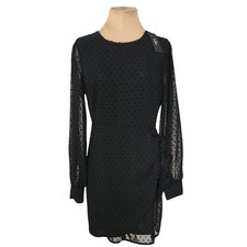 Lulus NWT Black Swiss Dot Long Sleeve Mini Dress Faux Wrap Tie Cocktail Medium