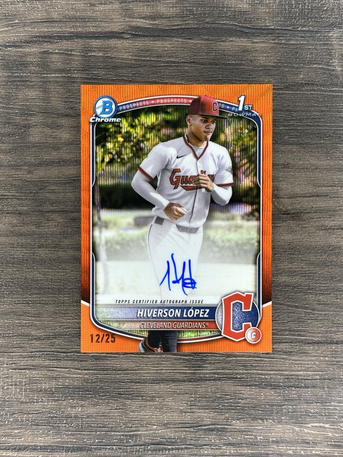 HIVERSON LOPEZ 2025 BOWMAN CHROME PROSPECT 1ST BOWMAN AUTOGRAPH ORANGE WAVE /25