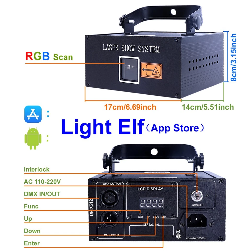 iOS Android App 3W RGBW Animation DMX Disco DJ Show Stage Projector Laser Lights - Image 2 of 4