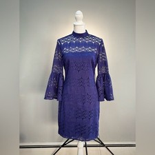 SALE! Blue Trina Turk Lace Overlay Bell Sleeve Dress Size 4 NWT