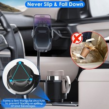 2 in 1 Car Cup Phone Holder Adjustable Gooseneck Mount 360 Rotation Universal