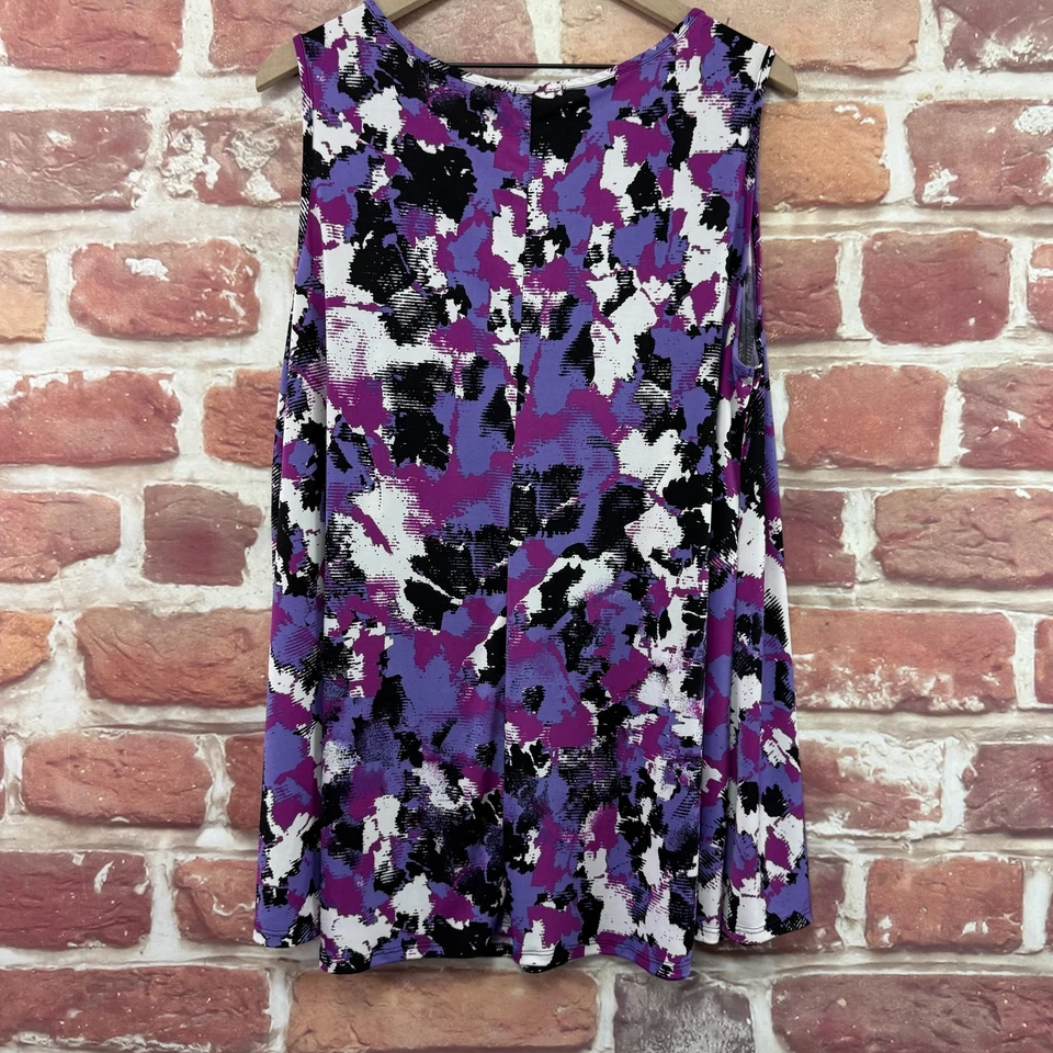 Camisa Cocomo Mujer Mujer 2X Púrpura Negra Estampado Abstracto Sin Mangas Camiseta sin Mangas Foto 4 de 4
